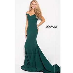 Jovani Off-Shoulder Glittered Mermaid Gown